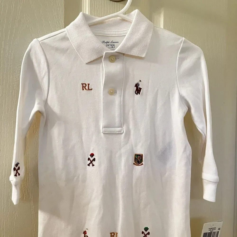 Ralph Lauren White Embroidered Schiffli Coverall Romper Boys Size 12 Months NWT